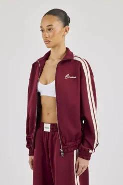 Funnel Neck Taping Track Jacket - Burgundy
