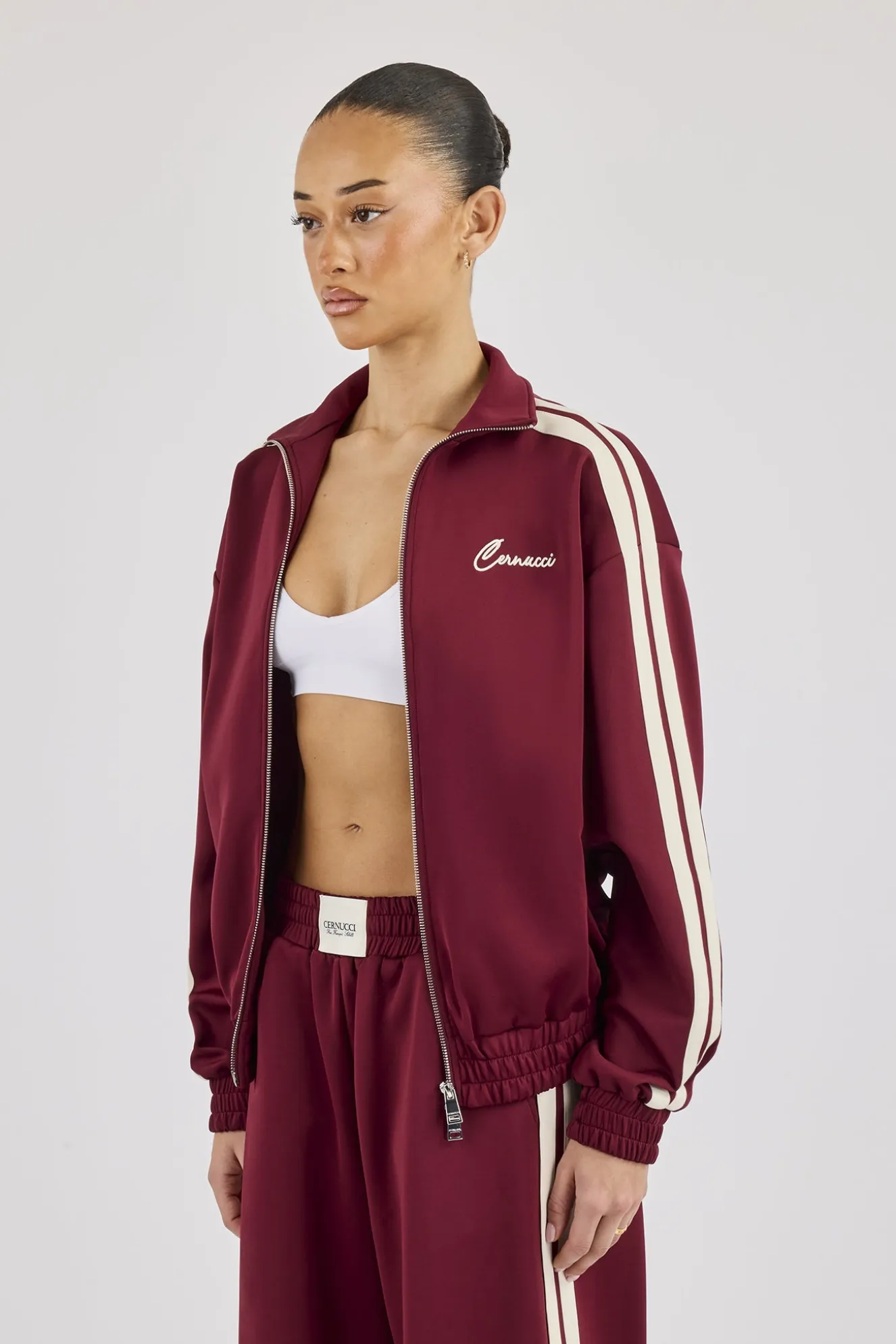 Funnel Neck Taping Track Jacket - Burgundy