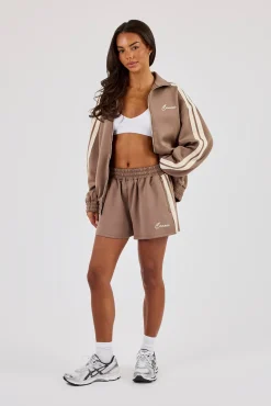 Funnel Neck Taping Zip Through Track Jacket & Taping Short - Taupe