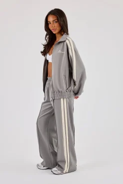 Funnel Neck Taping Zip Through Tracksuit - Grey