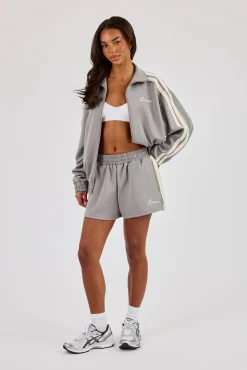Funnel Neck Taping Zip Through Track Jacket - Grey