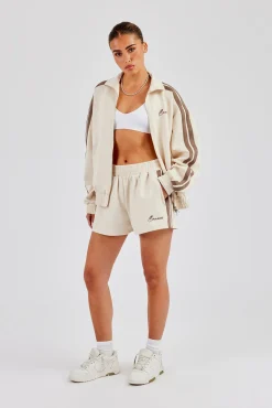 Funnel Neck Taping Zip Through Jacket & Short - Off White