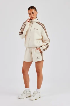 Funnel Neck Taping Zip Through Jacket & Short - Off White