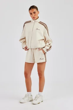 Funnel Neck Taping Zip Through Jacket & Short - Off White