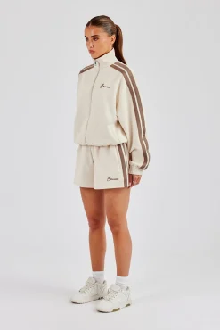 Funnel Neck Taping Zip Through Jacket & Short - Off White