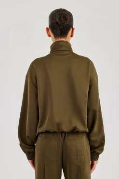 Funnel Neck Taping Zip Through Track Jacket - Khaki