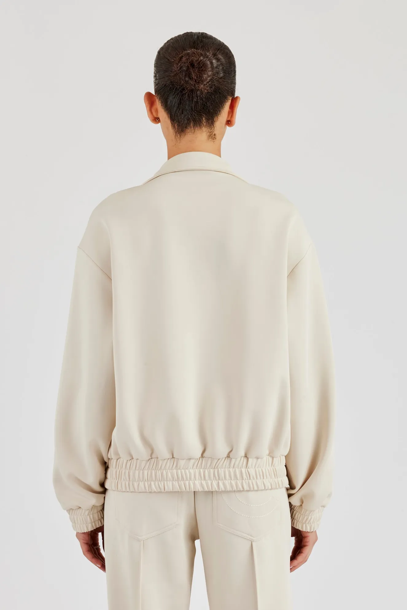 Funnel Neck Taupe Taping Zip Through Jacket - Off White