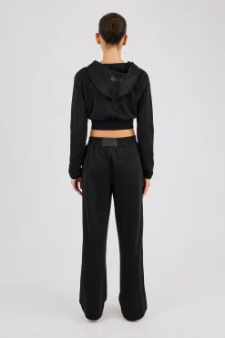 Glitter Fitted Cropped Hoodie & Wide Leg Jogger - Black