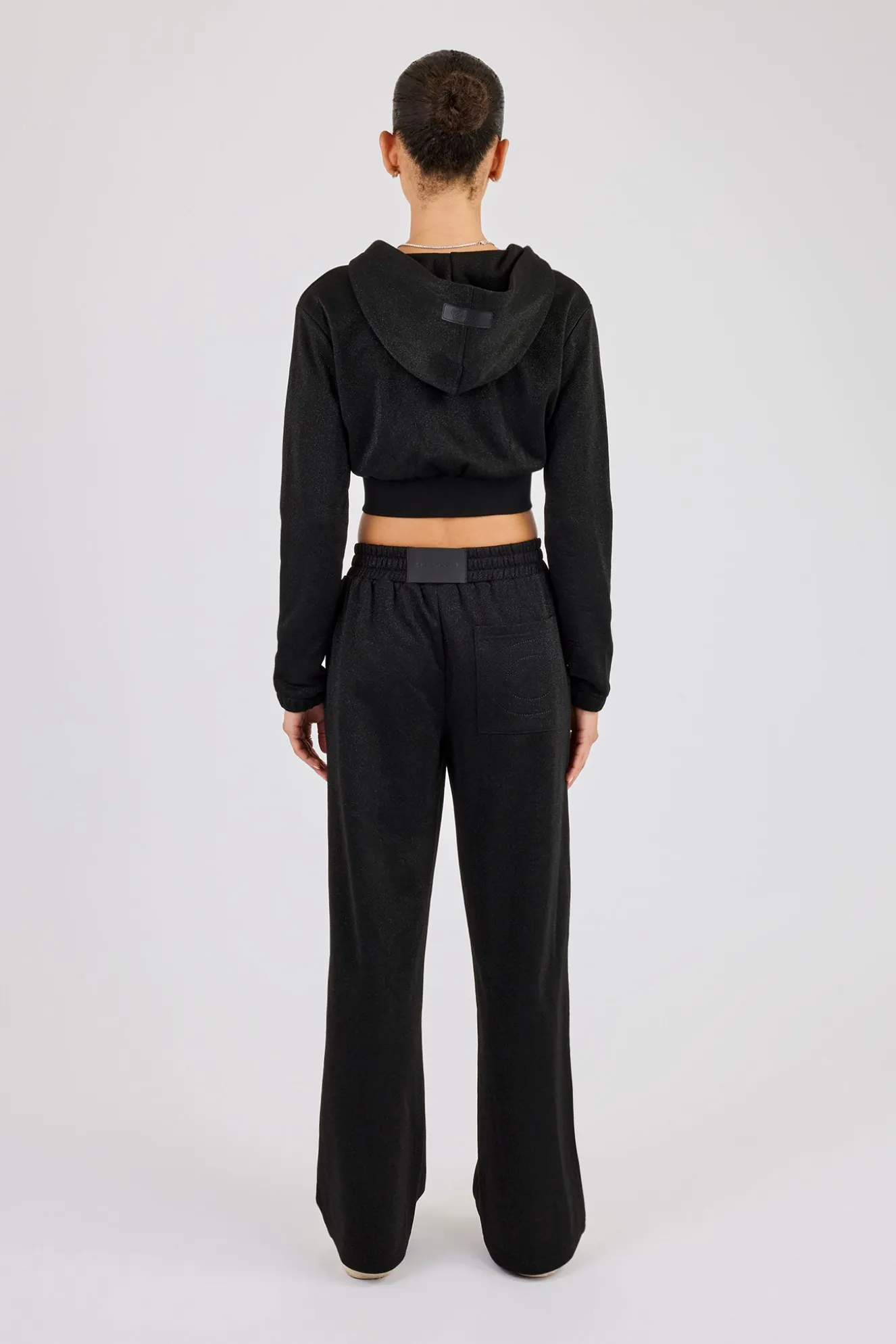 Glitter Fitted Cropped Hoodie & Wide Leg Jogger - Black