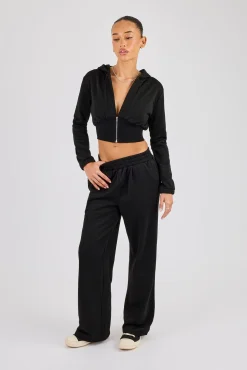 Glitter Fitted Cropped Hoodie & Wide Leg Jogger - Black