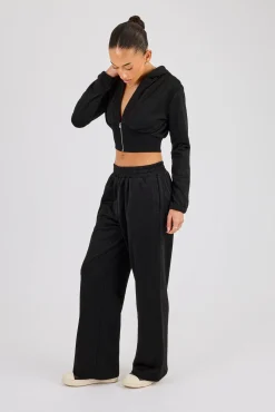 Glitter Wide Leg Jogger - Black