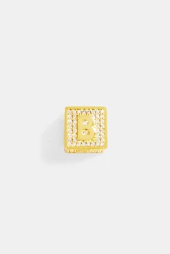 Gold Plated Iced B Letter Block Pendant