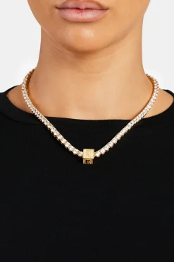 Gold Plated Iced E Letter Block Pendant