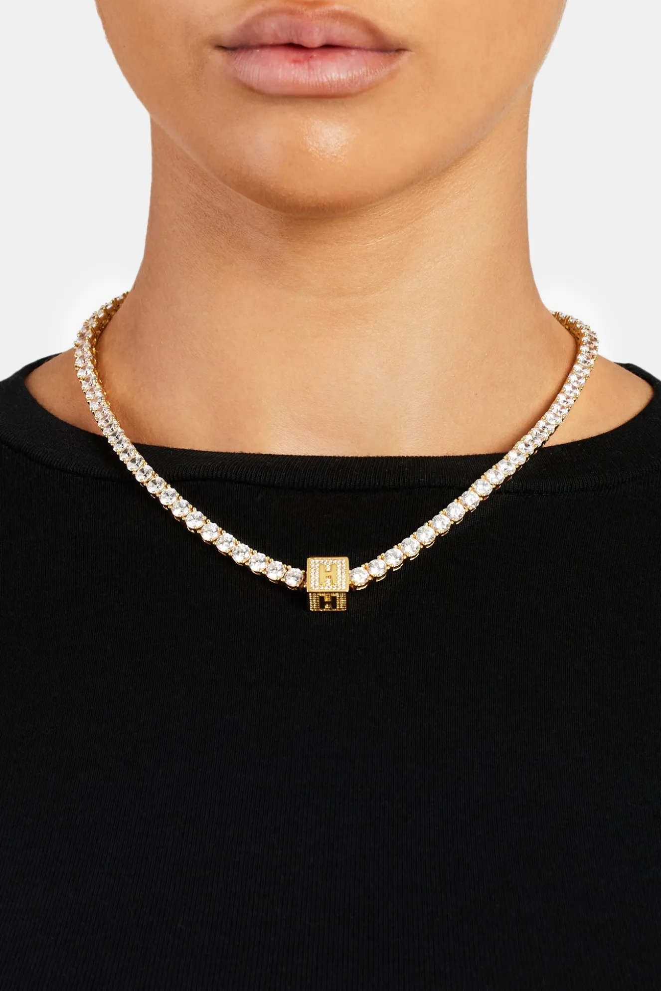 Gold Plated Iced H Letter Block Pendant