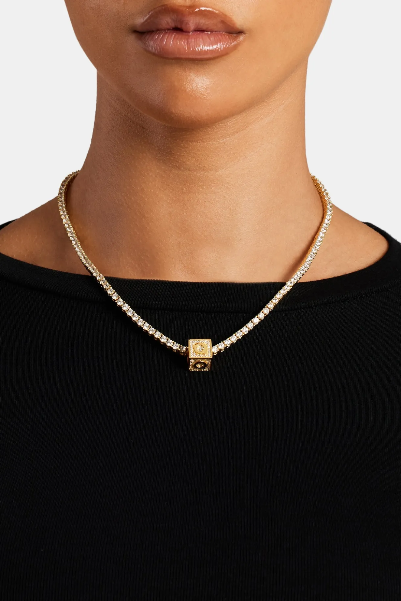 Gold Plated Iced Q Letter Block Pendant
