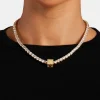 Gold Plated Iced V Letter Block Pendant