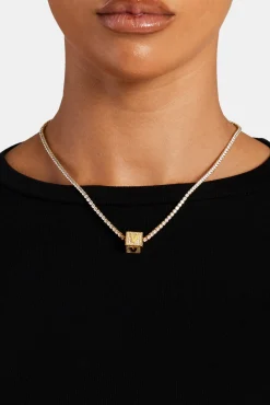 Gold Plated Iced V Letter Block Pendant