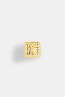 Gold Plated Iced X Letter Block Pendant