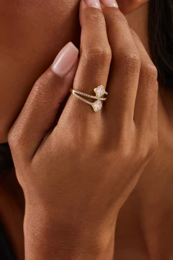 Gold Plated 925 15mm Pink Enamel Motif Twist Ring