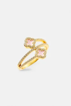 Gold Plated 925 15mm Pink Enamel Motif Twist Ring
