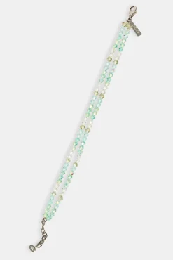 Green Double Layer Glass Bead Bracelet - 4mm - White