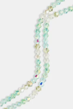 Green Double Layer Glass Bead Bracelet - 4mm - White