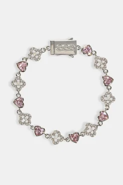 Heart & Iced Motif Gem Bracelet - 6mm - White