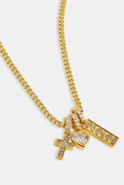 Heart Triple Motif Necklace - 12mm - Gold