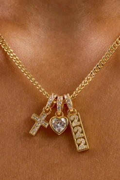 Heart Triple Motif Necklace - 12mm - Gold