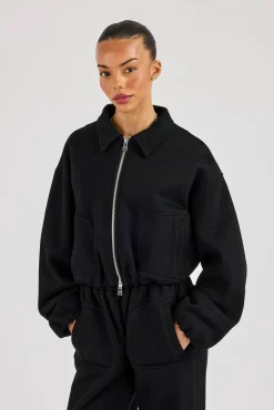 Heavyweight Jersey Collared Bomber Jacket - Black