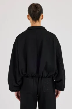 Heavyweight Jersey Collared Bomber Jacket - Black
