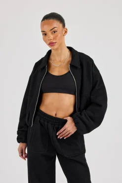 Heavyweight Jersey Collared Bomber Jacket - Black