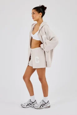 Hooded Zip Through Knitted Hoodie & Short - Oatmeal