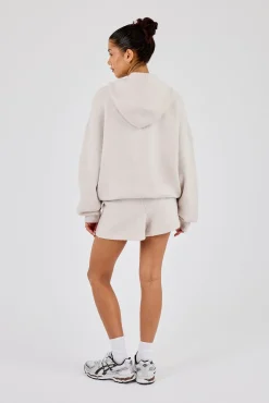 Hooded Zip Through Knitted Hoodie & Short - Oatmeal