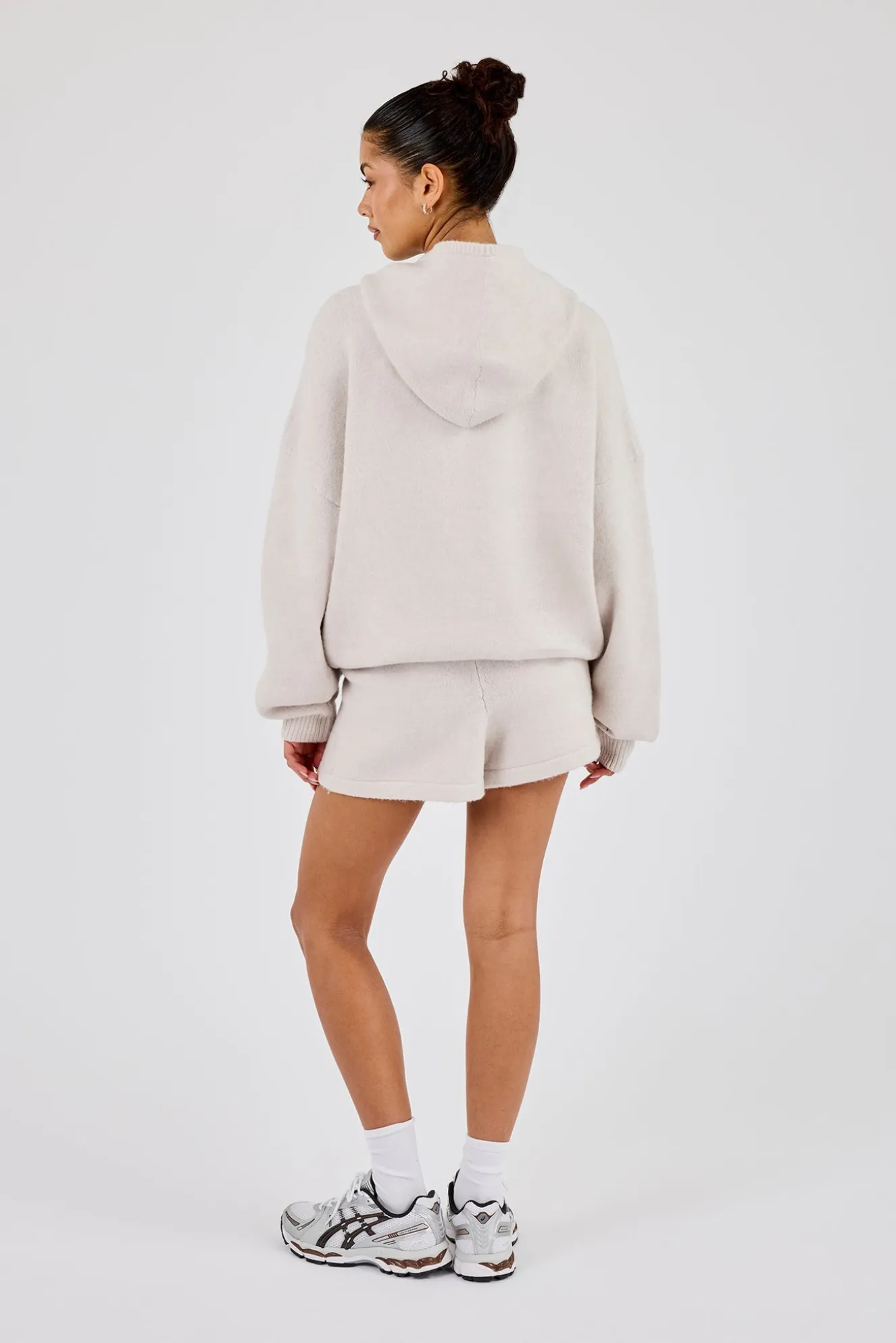 Hooded Zip Through Knitted Hoodie & Short - Oatmeal