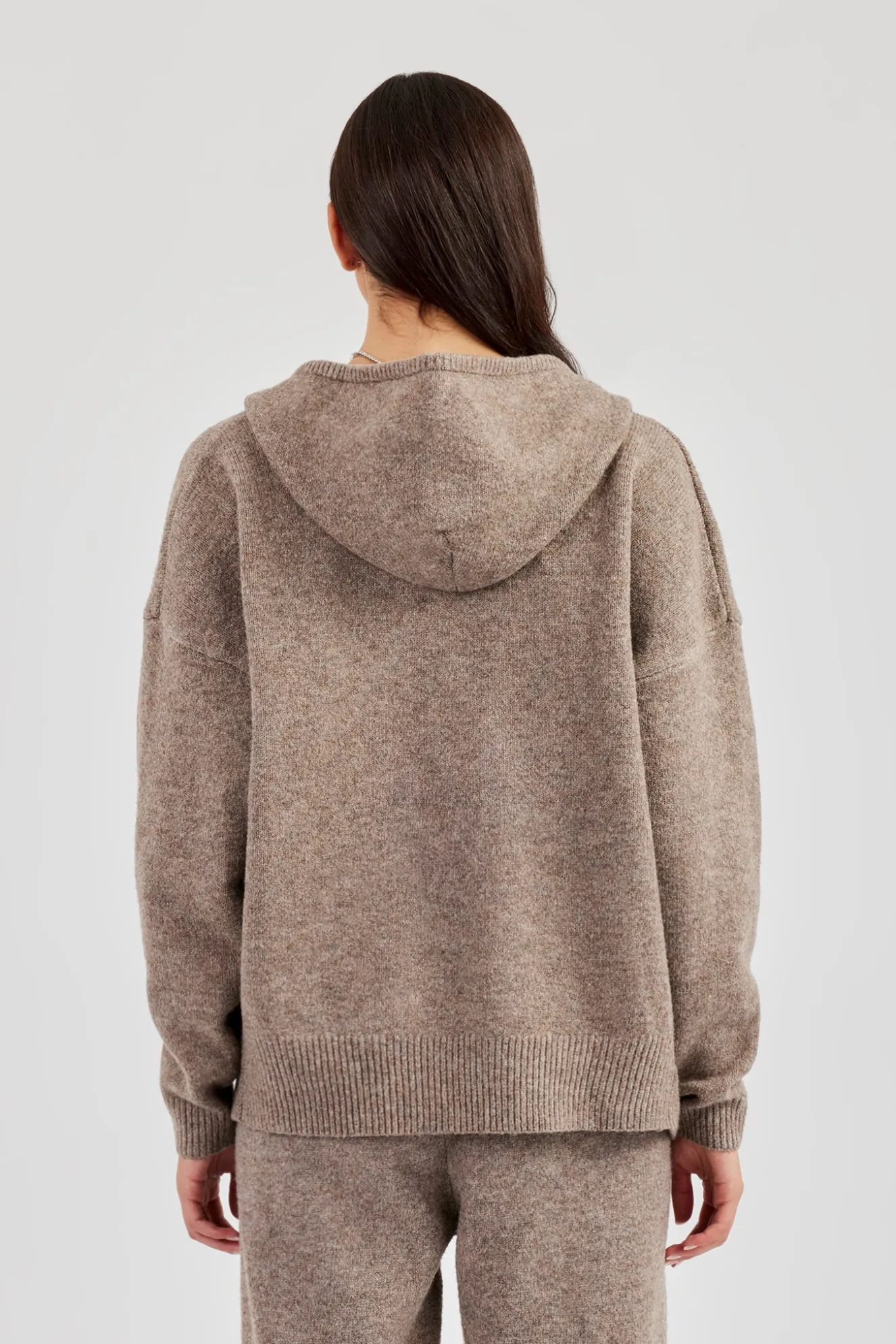 Hooded Zip Through Knitted Jumper - Taupe