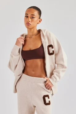 Hooded Zip Through Knitted Jumper - Off White