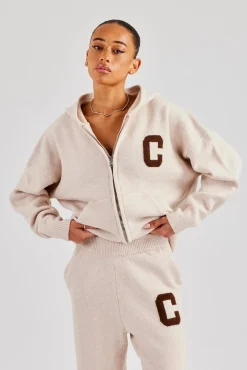 Hooded Zip Through Knitted Jumper - Off White