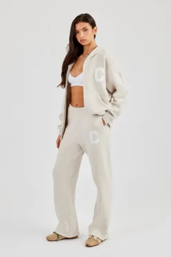 Hooded Zip Through Knitted Jumper - Oatmeal