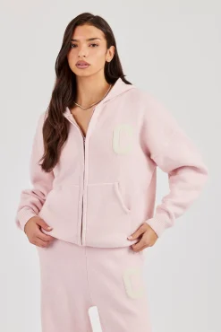Hooded Zip Through Knitted Jumper - Baby Pink