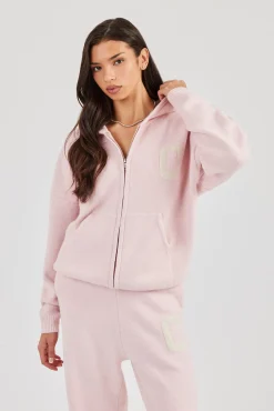 Hooded Zip Through Knitted Jumper - Baby Pink