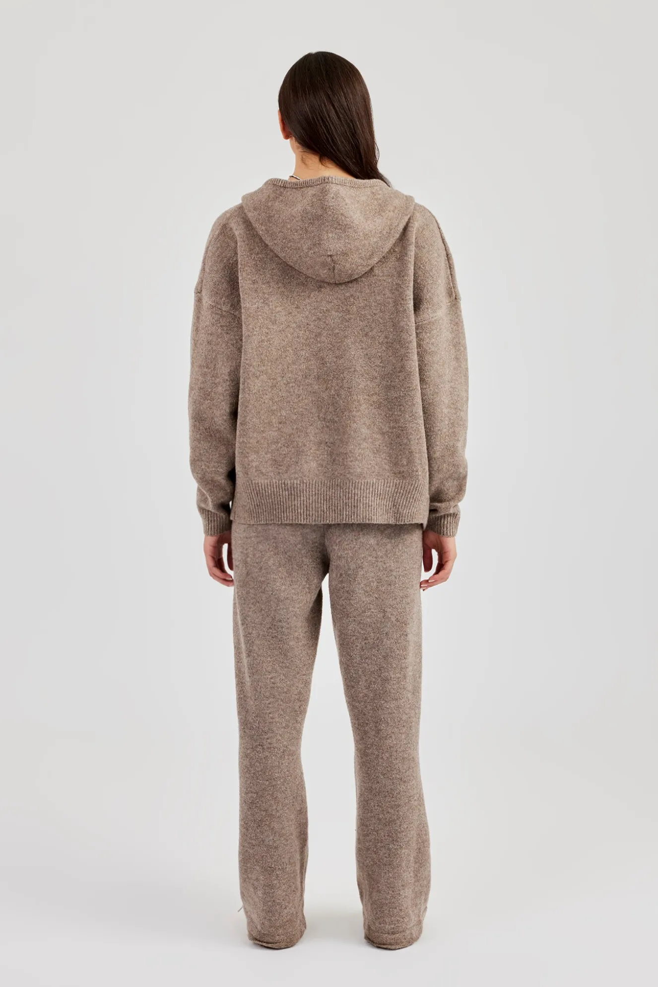 Hooded Zip Through Knitted Tracksuit - Taupe