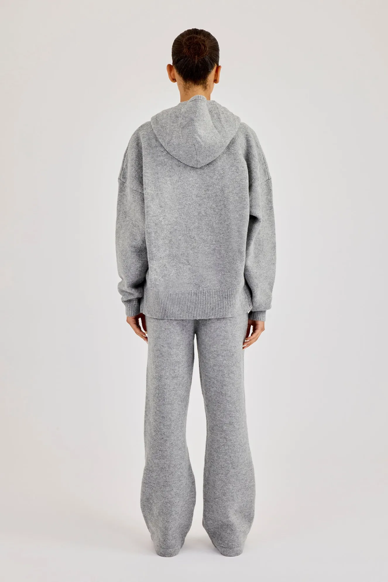 Hooded Zip Through Knitted Tracksuit - Grey
