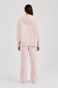Hooded Zip Through Knitted Tracksuit - Baby Pink