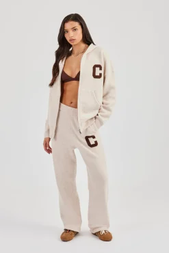 Hooded Zip Through Knitted Tracksuit - Off White
