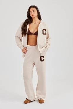 Hooded Zip Through Knitted Tracksuit - Off White