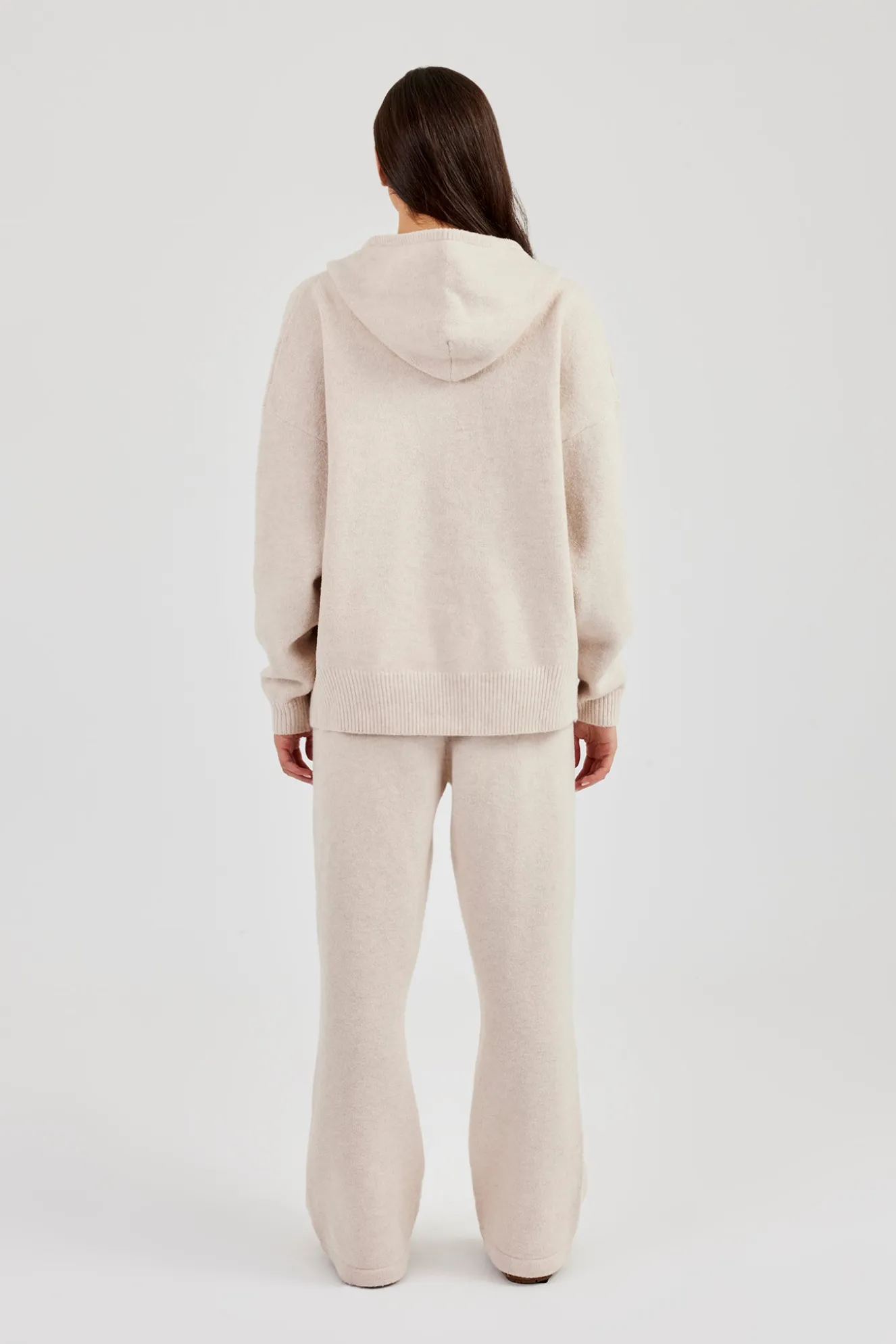 Hooded Zip Through Knitted Tracksuit - Off White