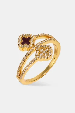 Iced and Burgundy Enamel Motif Twist Ring - 15mm