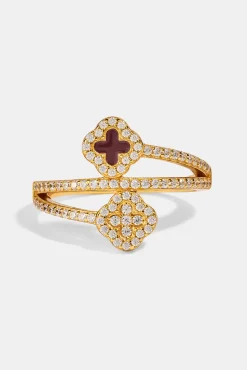 Iced and Burgundy Enamel Motif Twist Ring - 15mm