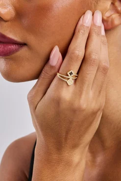 Iced and Chocolate Enamel Motif Twist Ring - 15mm
